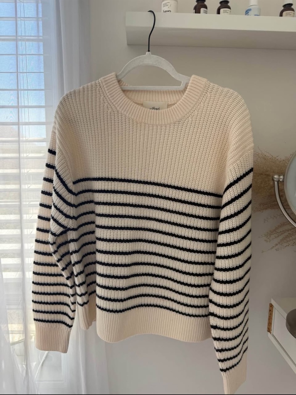 Aritzia Cream and Black Striped Crewneck Sweater